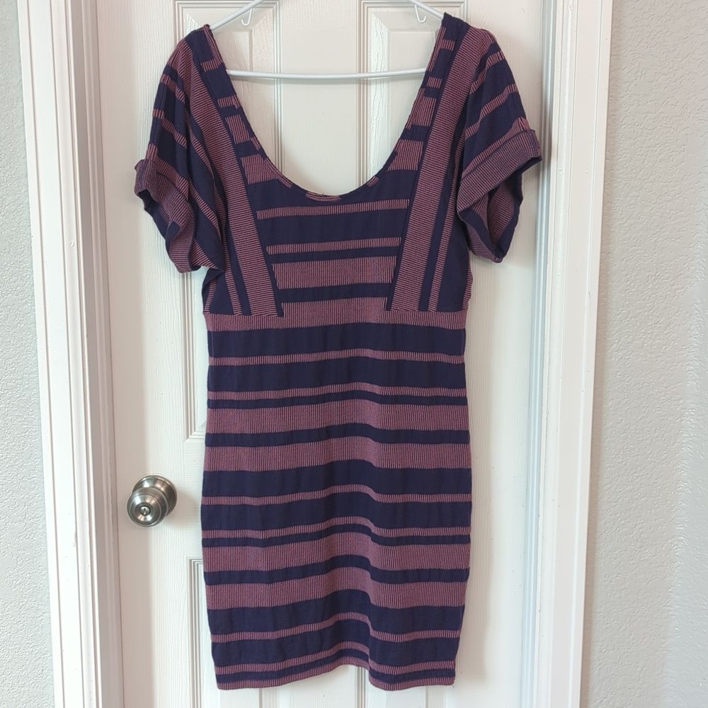 Free People Stripes Purple Bodycon Minidress Size L